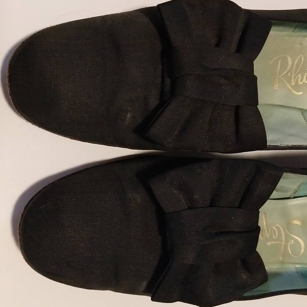 Vtg 30s 40s Rhythm Step green pumps with bo - Picture 7 of 8